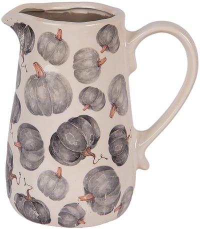 Clayre & Eef Decoratie Kan Overig 16x12x18 cm Beige Grijs Keramiek Pompoen Herfst decoratie