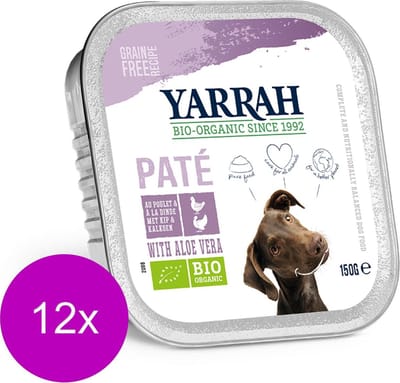 12x Yarrah Bio Alu Pate Graanvrij - Kip & Kalkoen - Hondenvoer - 150 g