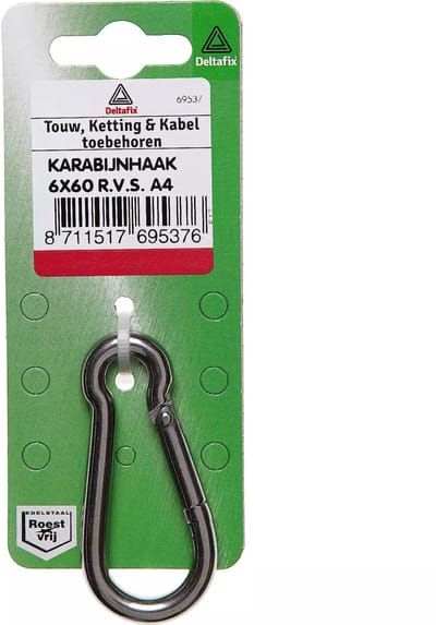 Deltafix Karabijnhaak - RVS A4 - 60 x 6 mm - Corrosiebestendig - 500 kg draagkracht