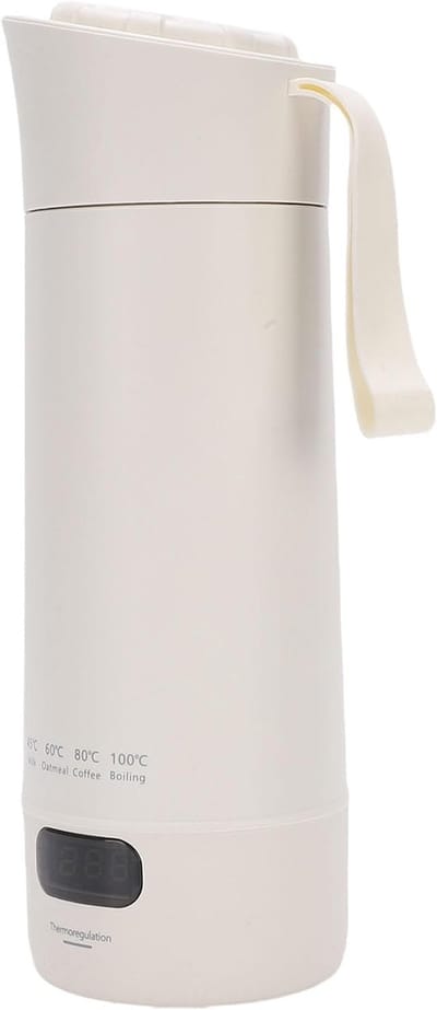 Elektrische Waterkoker, 300W 400 Ml Draagbare Kleine Roestvrijstalen Ketel met Display 3 Minuten Snelle Verwarmingstemperatuur Verstelbaar voor Buiten (EU -plug 220V)