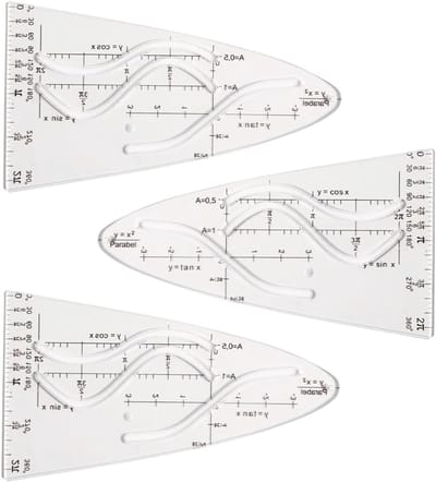 Wiskunde Sjablonen Set - Tekenhulpmiddelen Geometrie - Nauwkeurig Tekenen - 3 Delige Set - 12cm x 7cm - Transparant