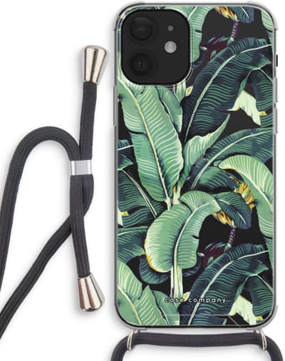 Case Company® - Hoesje met koord geschikt voor iPhone 12 mini hoesje met Koord - Bananenbladeren - Telefoonhoesje met Zwart Koord - Bescherming aan alle Kanten en Over de Schermrand