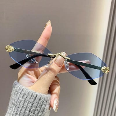 Lunettes de Soleil Polygonales Sans Monture Hommes Femmes Verres Dégradés Océan Tendance Élégantes Lunettes de Soleil Accessoires de Mode Unisexe gray