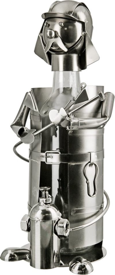 Wijnfleshouder Brandweerman in de Aanslag - 14x16x39 metaal met brandblusser