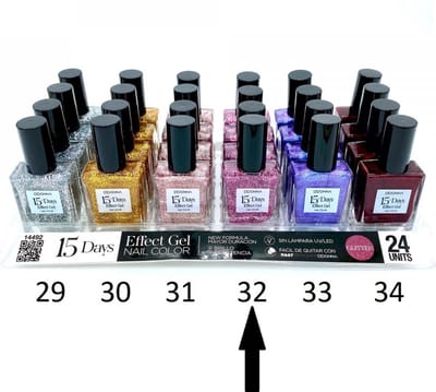 D'Donna - 15-Days Effect Gel Nagellak Glitter - Transparant met zilver en roze mini glitters - 1 Flesje met 16 ml. inhoud - Nummer 32