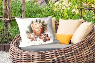 Buitenkussens - Koffie - Koek - Winter - Art - Kerst - 60x40 cm - Weerbestendig