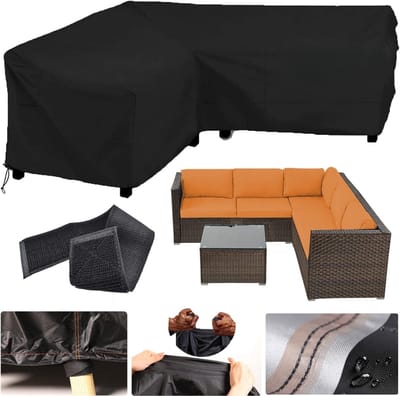 Famanu – Afdekking voor tuinmeubelen - L-vorm - loungeafdekking - L-vorm - waterdicht - regenbescherming - loungemeubels - outdoor hoekbank - zware belasting - 420D Oxford-weefsel - beschermhoes - tuinmeubelen