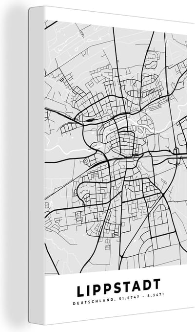 Canvas Schilderij Lippstadt - Kaart - Stadskaart - Plattegrond - Duitsland - 20x30 cm - Wanddecoratie