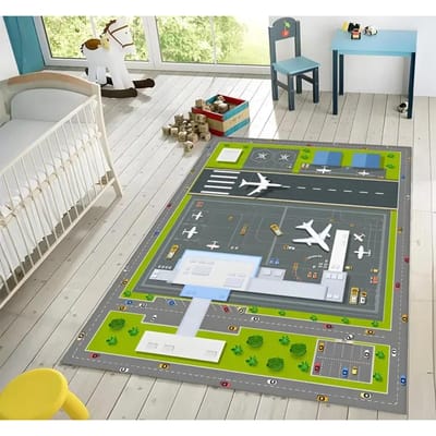 Vliegtuig Luchthaven Terminal Vloerkleed Realistische Startbaan Speelmat Luchtvaart Thema Tapijt voor Kinderkamer of Speelkamer Decor 40x60cm