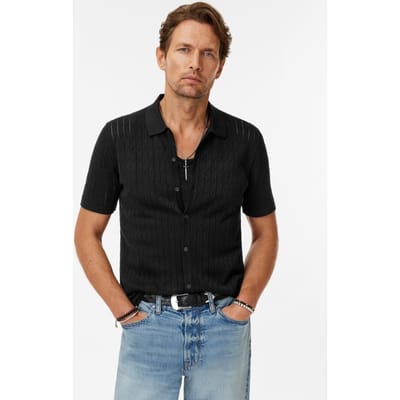 John Varvatos Moore Ss Texture Sweater Shirt Black Size: XS | Sweaters and Cardigans Outlet | Heren | Zwart