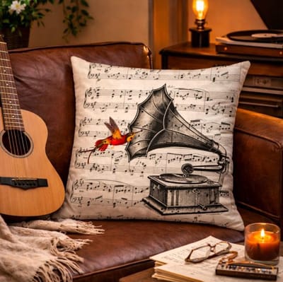 Vintage Melody Collection Kussenhoes - muziek - muzieknoten - muzieknoot - 45x45 cm