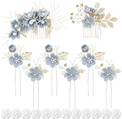 Set van 20 Stijlvolle Stofblauw Bloemen Haarspeldjes voor Bruiloft en Feest