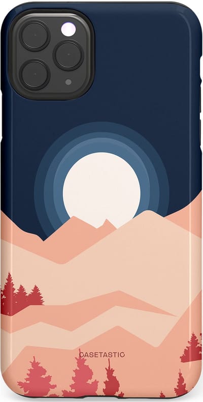 Casetastic hoesje geschikt voor Apple iPhone 11 Pro Max - Dubbellaagse bescherming - Bergen bij maanlicht - Fashion Case - Zwart Perzik Zand Koraal