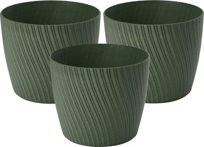 Form Plastic Plantenpot/bloempot Waves - 3x - kunststof - donkergroen - D19 x H16 cm - rond