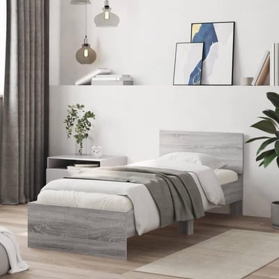 Bedframe met hoofdbord - Eenpersoonsbed bedombouw - Slaapkamer Inrichting - Met RGB LED-verlichting - 90x200 cm - Grijs