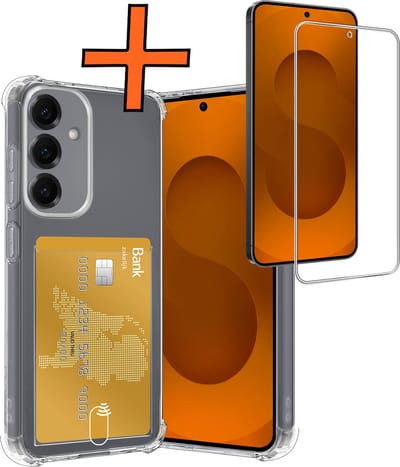 Hoes - Geschikt voor Samsung Galaxy S25 FE - Met Screenprotector - En Pashouder - En Kaarthouder - Telefoon Hoesje Shockproof - Siliconen Case - Back Cover - Shock Proof - Pasjes Houder - Transparant