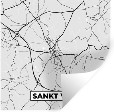 Muurstickers - Sticker Folie - Kaart – Plattegrond – Stadskaart – Sankt Vith – België – Zwart Wit - 100x100 cm - Plakfolie - Muurstickers Kinderkamer - Zelfklevend Behang XXL - Zelfklevend behangpapier - Stickerfolie