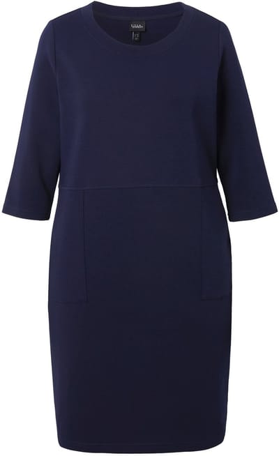 Ulla Popken - Dames - Punto-sweatjurk ronde hals 3/4-mouwen zakken - Marine - Maat 58+