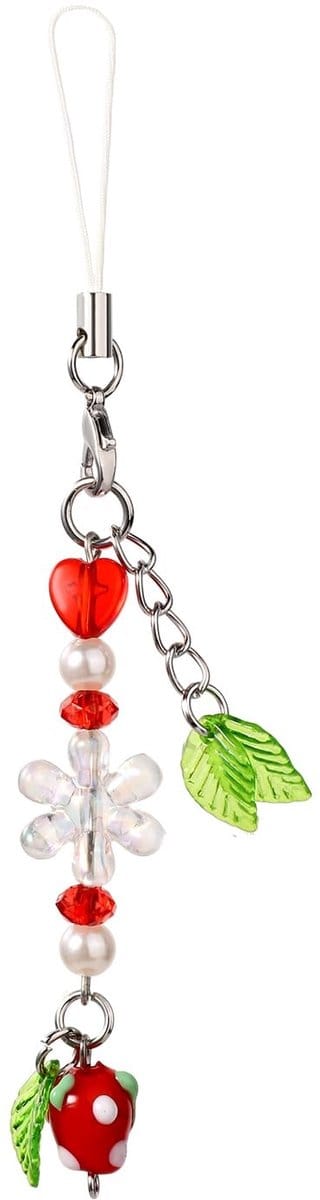 Dailygoods- Sleutelhanger Aardbei - Sleutelhanger met Glas Kralen - Lanyard voor Vrouwen - Hand Pols Sleutelhanger - Charme Sleutelhanger - Tiener Tas Accessoire