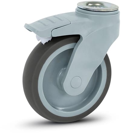 Grijs kunststof zwenkwiel geremd met boutgat - 125mm - 100kg