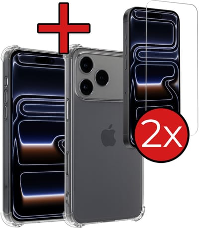 Hoesje - Met Screenprotector - 2 Stuks - Geschikt voor iPhone 17 Pro / 18 Pro - Sterk & Shockproof - Back Cover - Siliconen Case - Telefoon Hoes - Shock Proof - Telefoonhoes - Transparant