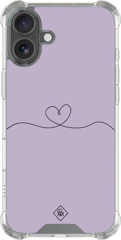 Casimoda® hoesje - Geschikt voor iPhone 16 - Hart Lila - Shockproof case - Extra sterk - Siliconen/TPU - Paars, Transparant