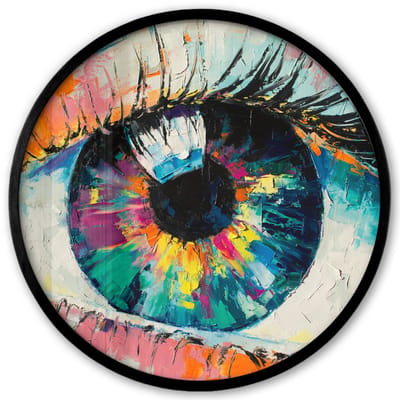 Poster in lijst Rond - Fotolijst 40x40 cm - Posters - Schilderij - Olieverf - Oog - Kleuren - Ronde posterlijst zwart - Decoratie - Wanddecoratie woonkamer - Muurdecoratie slaapkamer