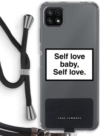 Case Company® - Hoesje met koord geschikt voor Samsung Galaxy A22 5G hoesje met Koord - Self love - Telefoonhoesje met Zwart Koord - Bescherming aan alle Kanten en Over de Schermrand