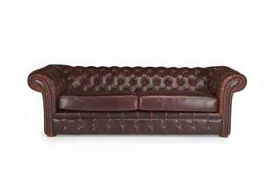 Vente-unique Driezitsbank chesterfield CLOTAIRE van 100% leer met lived-in aspect