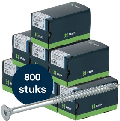 Radix Torx 25 Spaanplaatschroef - Platkop + Snijpunt - 6,0 x 100mm/60 - Verzinkt - Deeldraad (800 stuks) VOLLE DOOS!