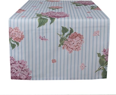 Clayre & Eef Tafelloper 50x140 cm Blauw Roze Katoen Hortensia