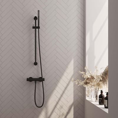 Brauer Black Edition Glijstangset met Thermostaatkraan - Staafhanddouche - Mat Zwart