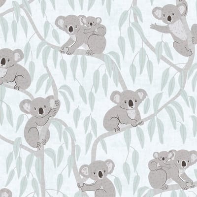 Kinderbehang Profhome 771342-GU vliesbehang glad met dieren patroon mat groen grijs mintgroen 5,33 m2