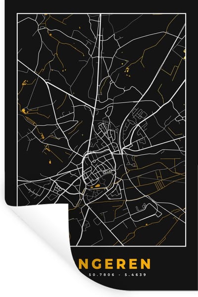 Muurstickers - Sticker Folie - Goud - Tongeren - Plattegrond - Stadskaart - Kaart - 20x30 cm - Plakfolie - Muurstickers Kinderkamer - Zelfklevend Behang - Zelfklevend behangpapier - Stickerfolie