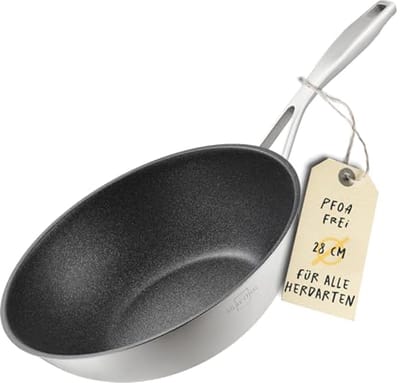 Wokpan 28 cm RVS met anti-aanbaklaag - Geschikt voor alle warmtebronnen - Ovenvast en met pannenbescherming