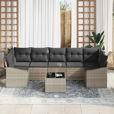 vidaXL - Bankstel - 8 - st - Lichtgrijs - en - Donkergrijs - poly - rattan