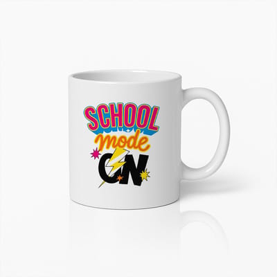 Terug naar School Mok 330ml – “School Mode ON” Kleurrijke Motiverende Koffiemok, Perfect Cadeau voor Studenten en Leraren