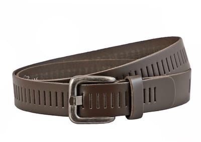 Landley Leren Geperforeerde Sleufjes Riem - Dames en Heren - Breedte 4 cm - Unisex Ceintuur - Echt Leer - Bruin - Lengte totaal 145 cm / Riemmaat 125