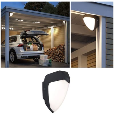 LED-wandarmatuur voor buiten Ikosea Schemergestuurde bewegingsmelder (IR) zeewater bestendig IP44 50x203 mm 3000K 4,4W 350lm 230V Antraciet Kunststof