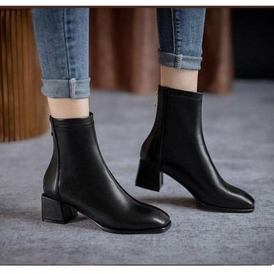 Bottines à Talons Épais Bottines à Talons Épais à Bout Carré pour Femmes Talons Moyens à Bout Carré Bottines Courtes Mode Automne Chaussures à Petits Talons Le Nouveau 40 noir