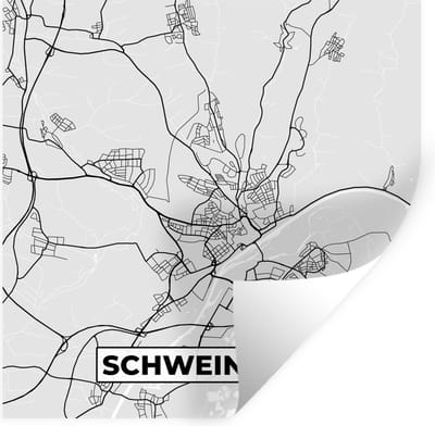 Muurstickers - Sticker Folie - Stadskaart - Plattegrond - Schweinfurt - Duitsland - Kaart - 100x100 cm - Plakfolie - Muurstickers Kinderkamer - Zelfklevend Behang XXL - Zelfklevend behangpapier - Stickerfolie