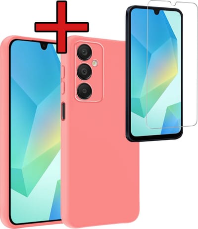 Hoesje - Met Screenprotector - Geschikt voor Samsung Galaxy A16 - Sterk & Shockproof - Telefoon Hoes - Back Cover - Siliconen Case - Telefoonhoes - Lichtroze