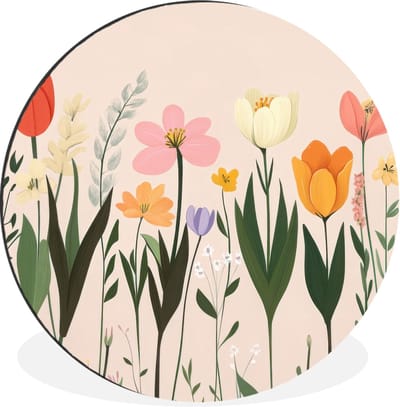 WallCircle - Wandcirkel - Muurcirkel - Pasteltinten - Bloemen - Illustratie - Aluminium - Dibond - 30x30 cm - Binnen en Buiten