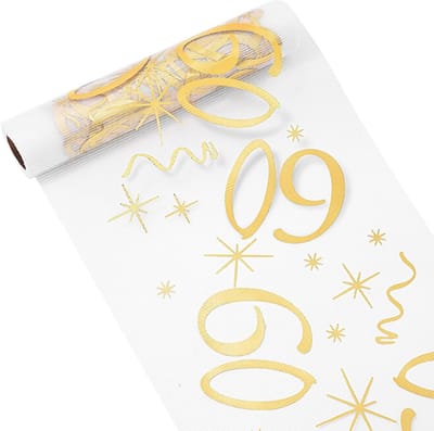 60e Verjaardag Tafelloper 28 cm x 10 m, Knipbare Tafelloper Goud, Verjaardagstafeldecoratie voor Meisjes en Jongens, Verjaardagsfeest, Jubileumviering