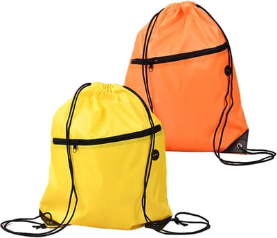 Set van 2 gymtassen met trekkoord, geel en oranje, tas met trekkoord, verstelbare gymtas met ritssluiting aan de buitenkant voor sport, reizen, school en strand
