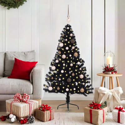 vidaXL - Kunststof - Voorverlichte - Kerstboom - met - 150 - LED - Zwart - 150 - cm - PVC