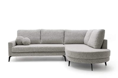Hoekbank miya- lounge rechts- ronde love seat- grijs structuurstof- hoeksalon met ronde lounge