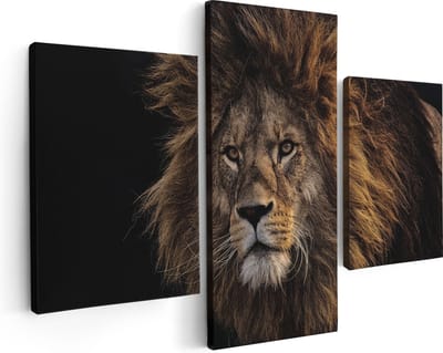 Artaza Canvas Schilderij Drieluik Leeuw - Leeuwenkop - 90x60 - Foto Op Canvas - Canvas Print