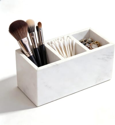 Marmeren Penhouder - Bureau Organizer - Kantoor Studie - Elegante Steen - 8x8x9.9 cm - Wit