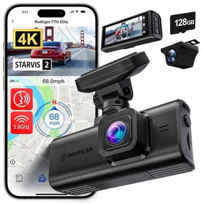 Redtiger F7N Elite 4K Touch Wifi Gps 2CH 128gb dashcam - Camera voor + achter - Sony Starvis 2 sensoren - 3,18 inch touchscreen Lcd - Waterdichte achter camera - Wifi - Gps - Parkeermodus - 4K resolutie - 128gb Micro SD kaart - dashcam voor auto